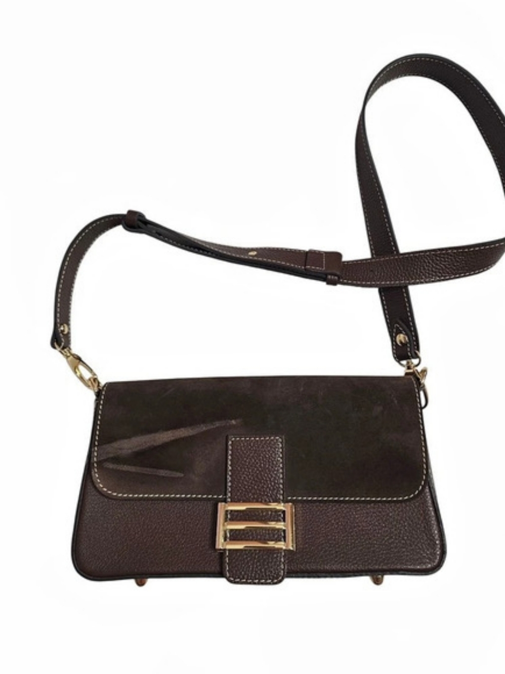 Divina Firenze Made In Italy Brown Suede Leather Crossbody Handbag